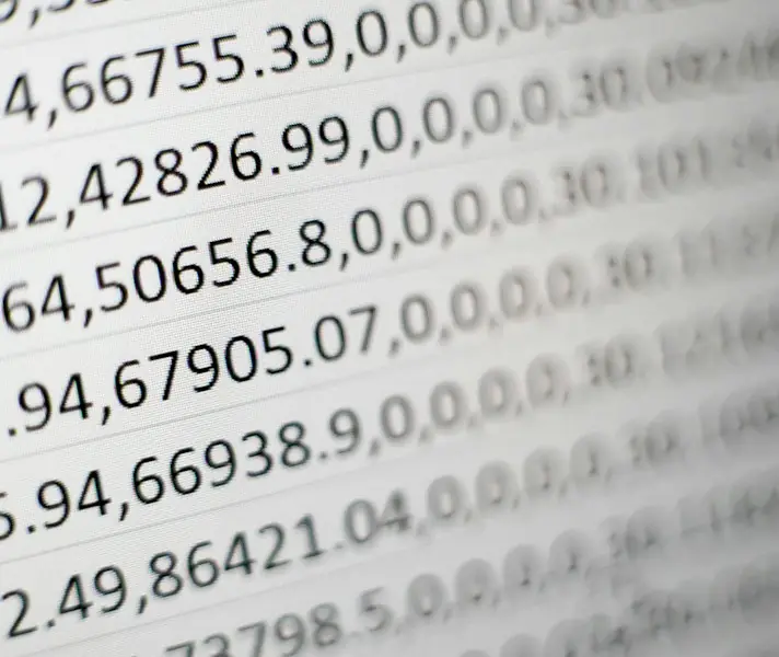 Close-up of rows of numbers in a spreadsheet