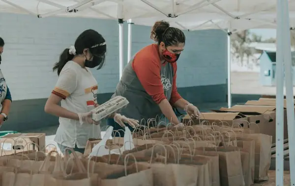 Packing donations at a food drive